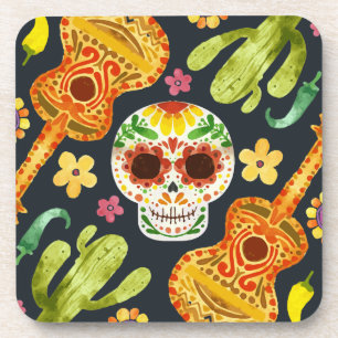 Dessous-de-verre Crâne à sucre et guitares Dia de Muertos   Dessous