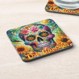 Dessous-de-verre Crâne à sucre Roses tournesol personnalisé