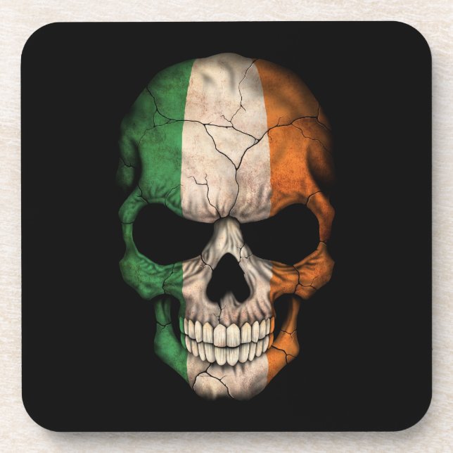 Dessous-de-verre Crâne irlandais de drapeau sur le noir (Devant)