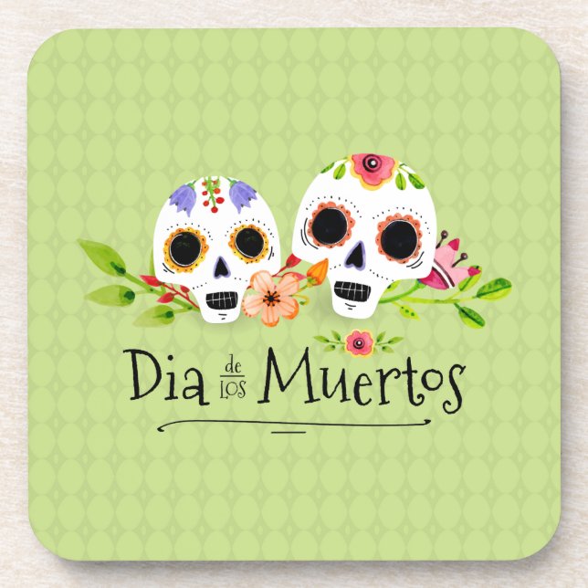 Dessous-de-verre Crânes à sucre florales Dia de Muertos | Dessous-d (Devant)