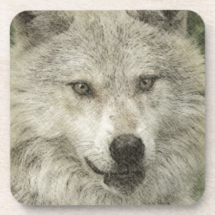 Dessous-de-verre Crayon de loup gris croquis d'art faunique cadeau