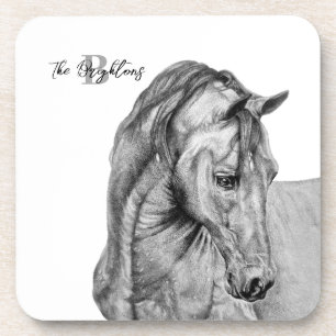 Dessous-de-verre Crayon graphique de l'art du cheval dessin noir et