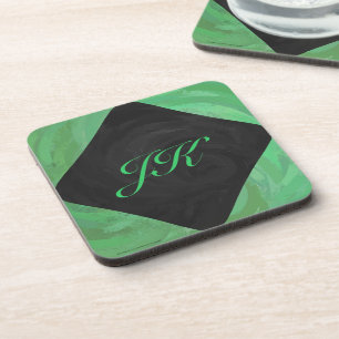 Dessous-de-verre Crème d'émeraude et monogramme noir