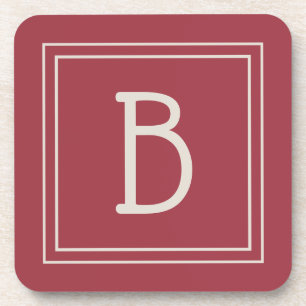 Dessous-de-verre Crimson moderne rouge et blanc blanc Monogramme in