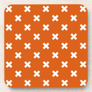 Dessous-de-verre Croix blanche coutures sur orange brûlé