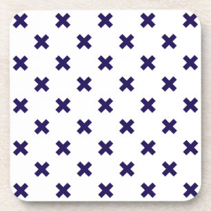 Dessous-de-verre Croix bleu marine sur blanc