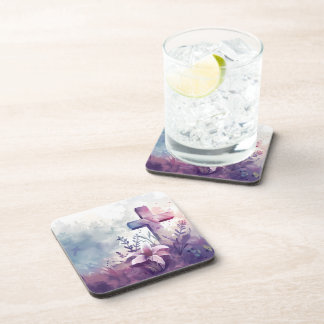 Dessous-de-verre Croix chrétienne. Lilas.