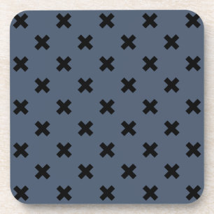Dessous-de-verre Croix noire coutures sur bleu-gris