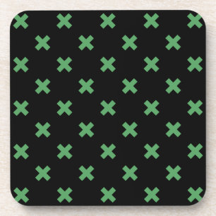 Dessous-de-verre Croix verte coutures sur noir
