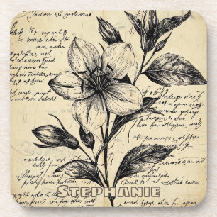 Dessous-de-verre Croquis floral rustique avec calligraphie - âge (5