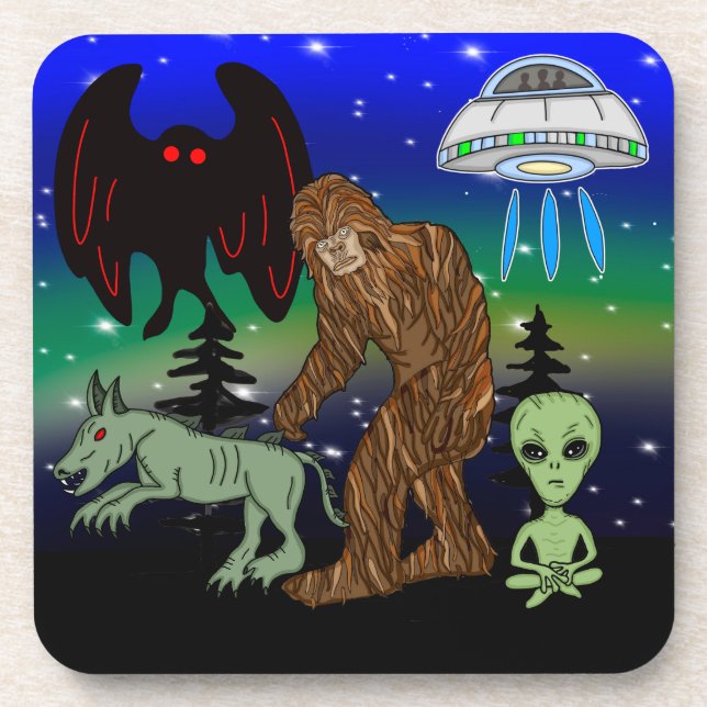 Dessous-de-verre Cryptid, OVNI, Big Foot, Chupacabra, Alien Mothman (Devant)