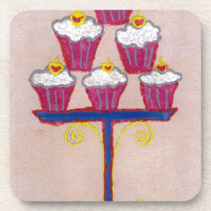 Dessous-de-verre Cupcake Art Imprimer avec cerise et Arrière - plan