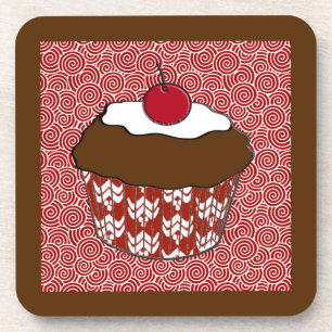 Dessous-de-verre Cupcake au chocolat sur Motif rouge et blanc