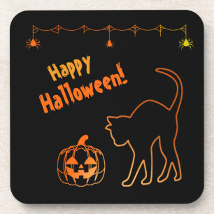 Dessous-de-verre Curieux chat noir et Halloween Jack-o-lanterne