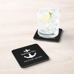 Dessous-de-verre Custom Anchor Black Nautical Boat Name
