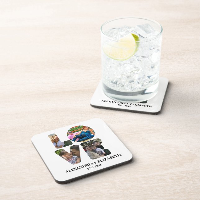 Dessous-de-verre Custom modern love 4 photo collage pour couples (Côté Droit)