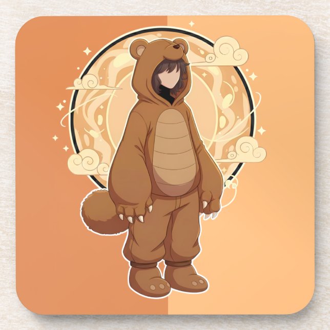 Dessous-de-verre Cute Anime Boy in Bear (Devant)