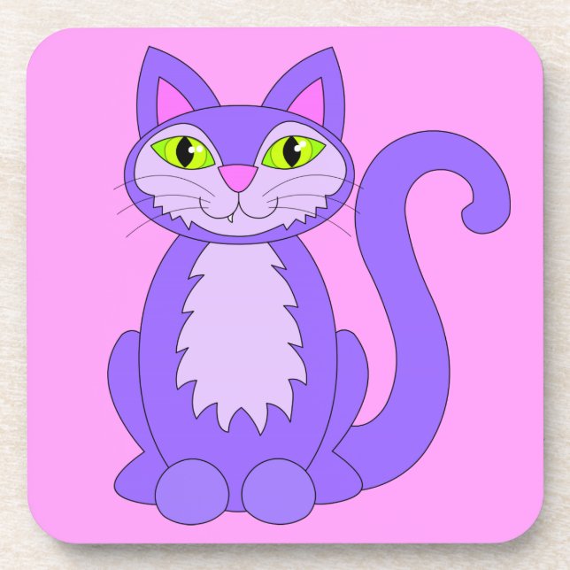 Dessous-de-verre Cute Cartoon Kitty Smiling Snaggletooth Chat Rose (Devant)