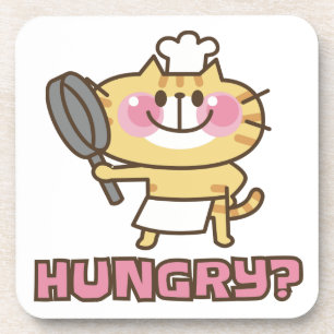 Dessous-de-verre Cute Cat Caricature Chef Pink Funny Kids Party