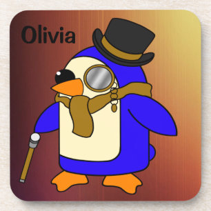 Dessous-de-verre Cute dessin animé pingouin cuir marron clair