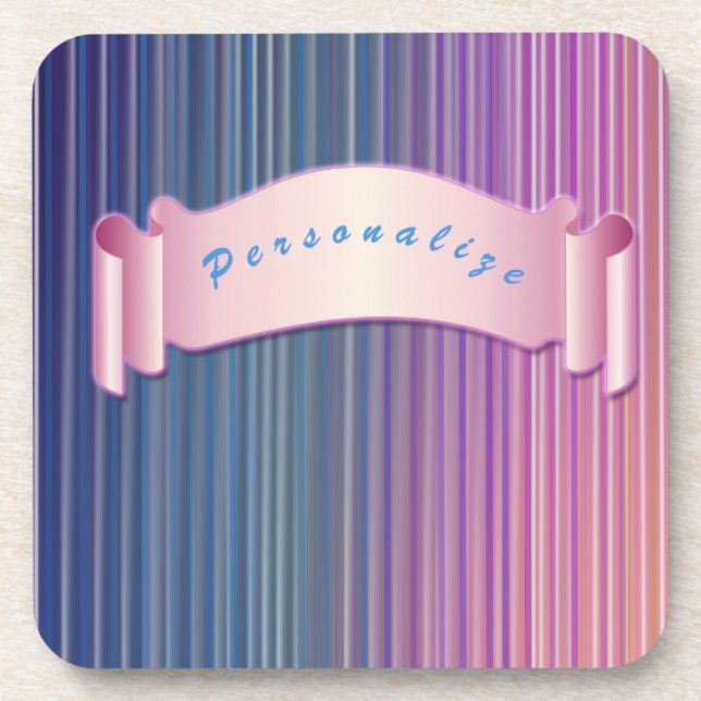 Dessous-de-verre Cute Girly Ribbon rose bleu violet personnalisé (Devant)