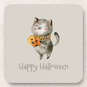 Dessous-de-verre Cute Halloween Chat avec Citrouille   Dessous-de-v