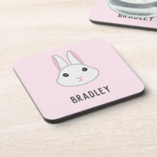 Dessous-de-verre Cute lapin blanc sur rose
