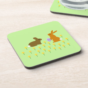Dessous-de-verre Cute lapins de Pâques et jonquilles Beverage Coast