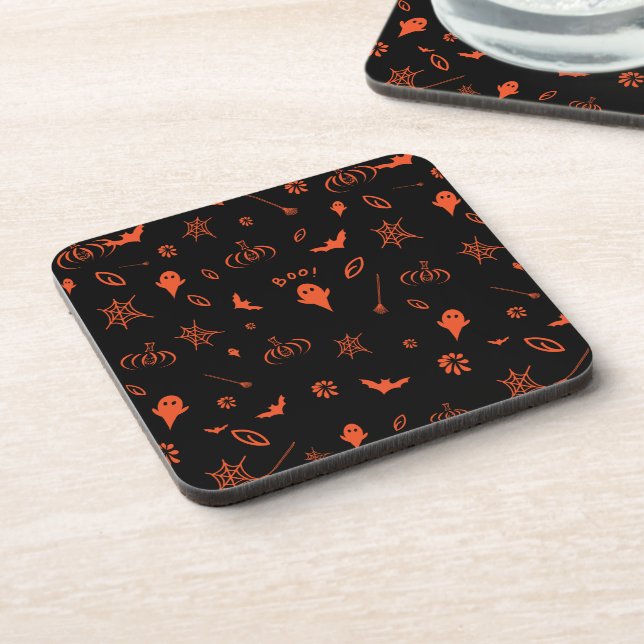 Dessous-de-verre Cute Little Ghost Halloween noir et orange (Côté gauche)