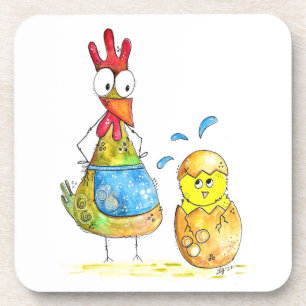 Dessous-de-verre Cute Whimsical Mama poulet avec bébé
