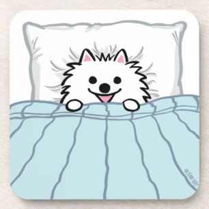 Dessous-de-verre Cute White Pomeranian Dog Tucked into Bed