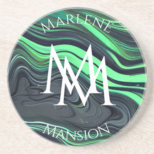 Dessous de verre d'abrasion verte et noire en marb (Devant)