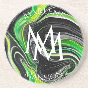 Dessous de verre d'abrasion verte et noire en marb