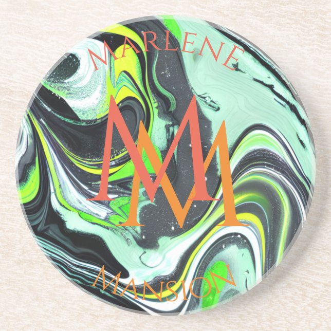 Dessous de verre d'abrasion verte et noire en marb (Devant)