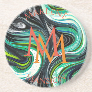 Dessous de verre d'abrasion verte et noire en marb