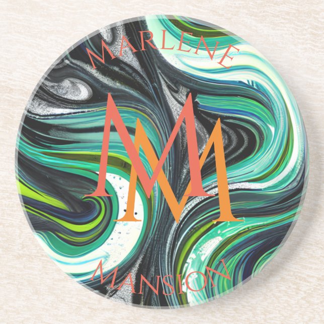 Dessous de verre d'abrasion verte et noire en marb (Devant)
