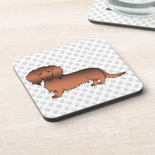 Dessous-de-verre Dachshund à poil long rouge sable dessin animé de