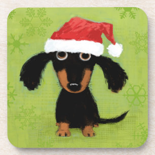 Dessous-de-verre Dachshund Wiener Chien Père Noël Fêtes amusantes