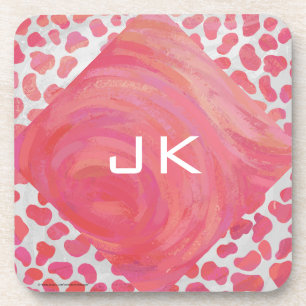 Dessous-de-verre Dalmatie rose et blanc avec monogramme