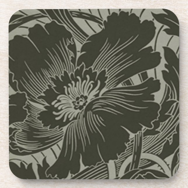 Dessous de verre d'art en ligne de fleurs noires (Devant)