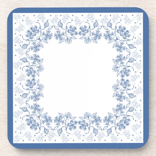 Dessous de verre de Carré de frontière Floral bleu (Devant)