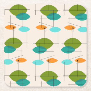 Dessous de verre de Carré de Motif rétro atomiqu
