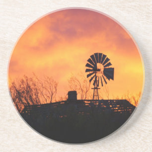 Dessous de verre de coucher du soleil de moulin à