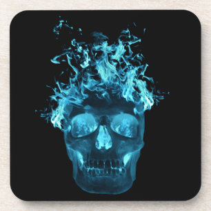 Dessous de verre de crâne bleu flamme