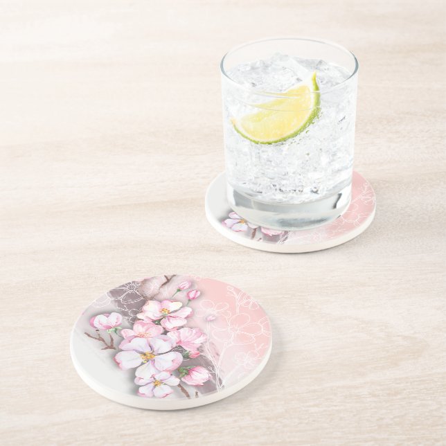 Dessous de verre de grès en grès de fleurs de ceri (Côté)