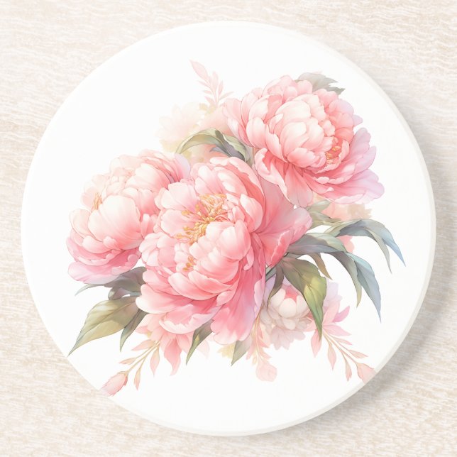 Dessous de verre de grès rose Peonies (Devant)