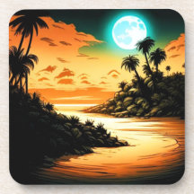 Dessous de verre de la lune de l'île tropicale