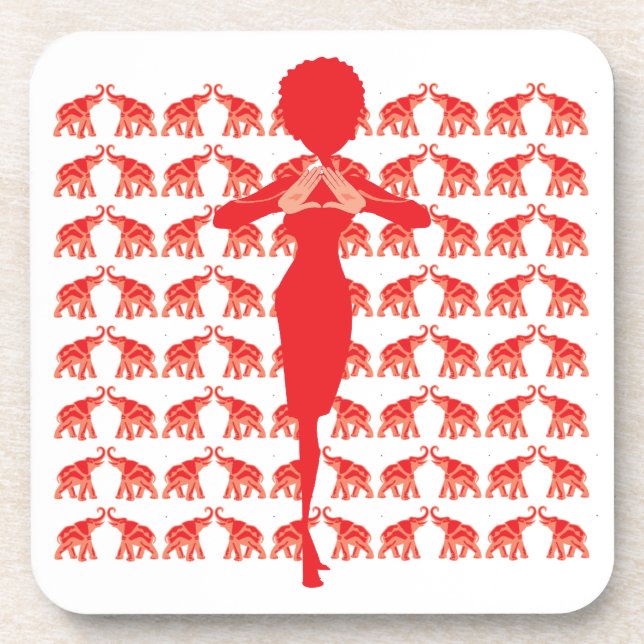 Dessous de verre de liège à éléphants rouges (Devant)