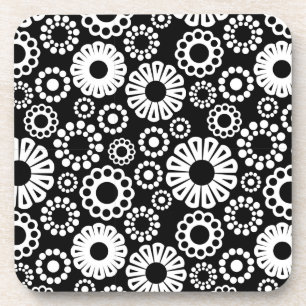 Dessous de verre de liège à fleurs noir et blanc