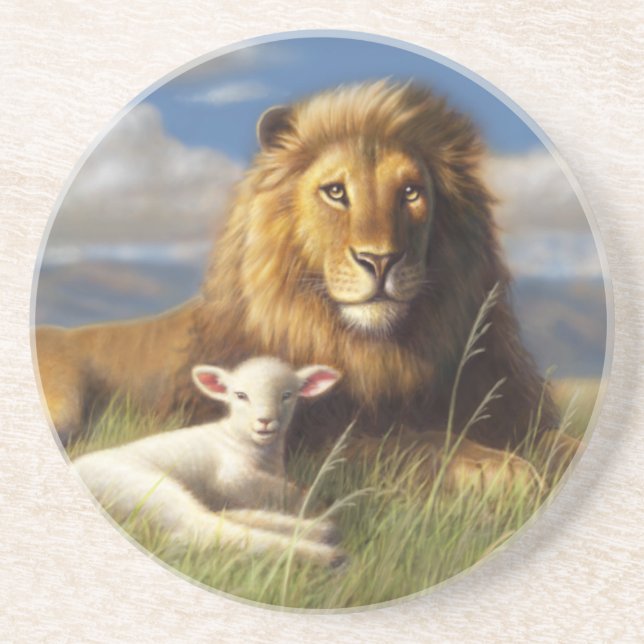 Dessous de verre de lion et d'agneau (Devant)